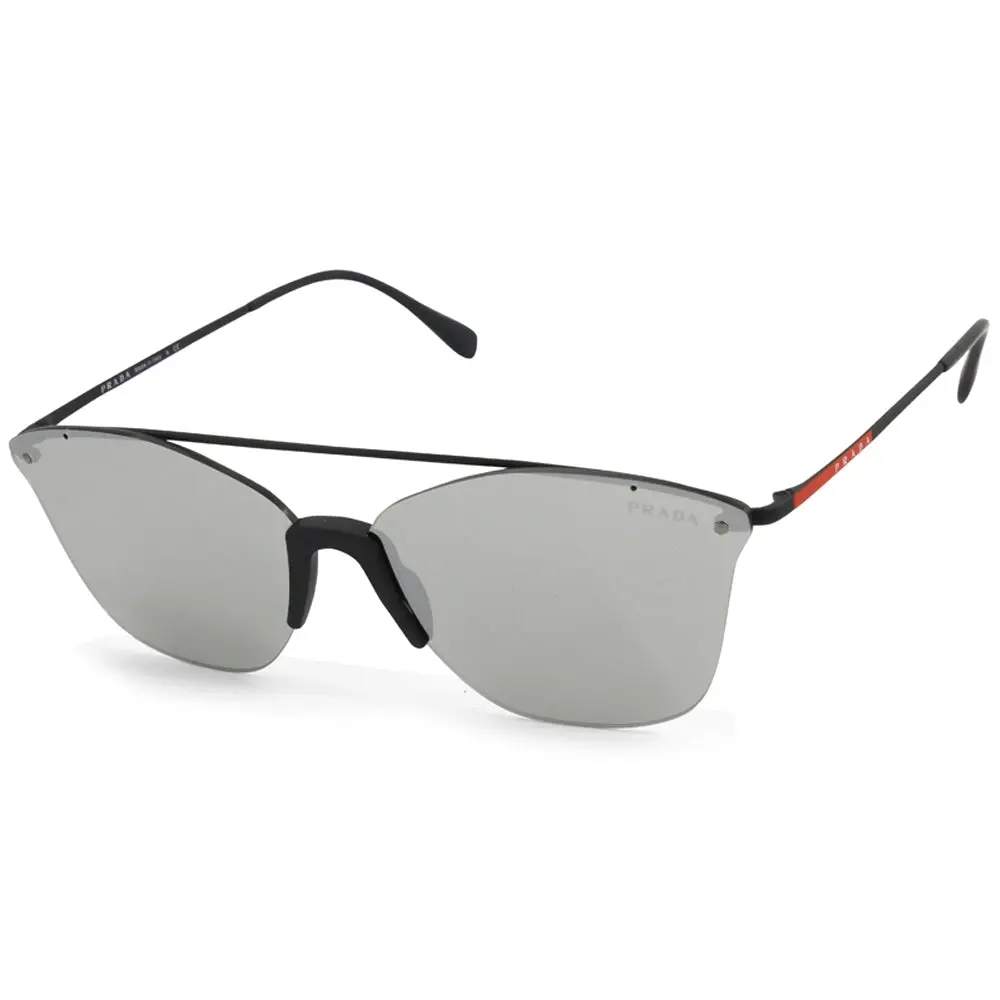 Prada Sports Black/Silver Mirror Flat Women's Sunglasses PS52US DG02B0 - Fashion