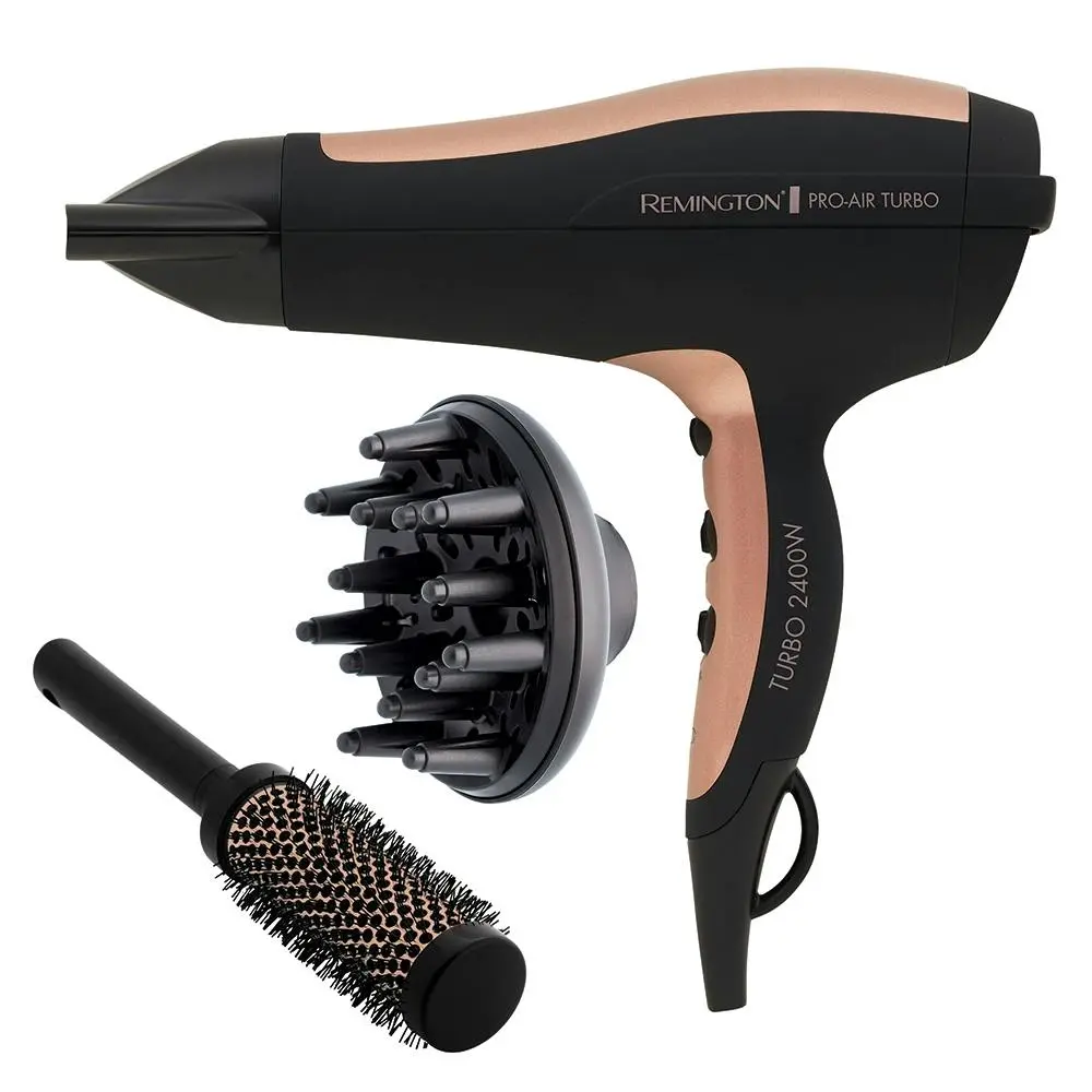 Remington 2400W Pro Air Turbo Ionic Ceramic Turbo Hair Blow Dryer w/ Round Brush - Beauty