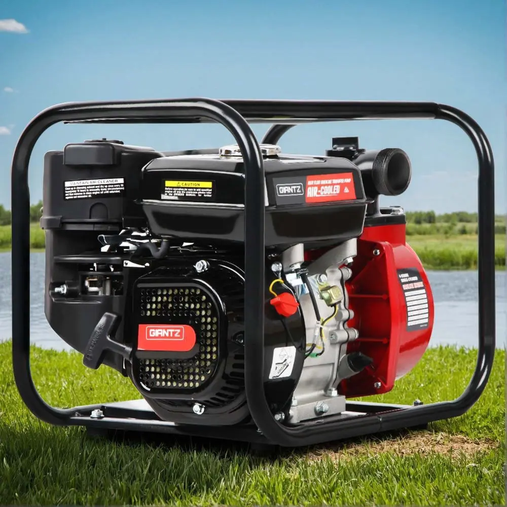 Giantz Petrol Water Pump, 2" 7HP Max High Flow Transfer Fire Fighting Pumps Rain Tank Oil Irrigation Garden Farm Pond Outdoor Irrigations, with Hose Fittings Inlet Filter Rubber Feet Black Red - Hardware