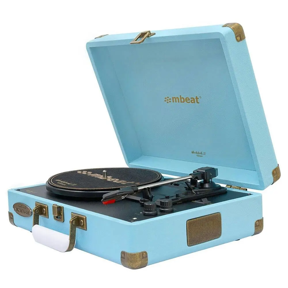 mBeat Woostock 2 Retro Bluetooth Music Vinyl Turntable Record Player Sky Blue - Electronics