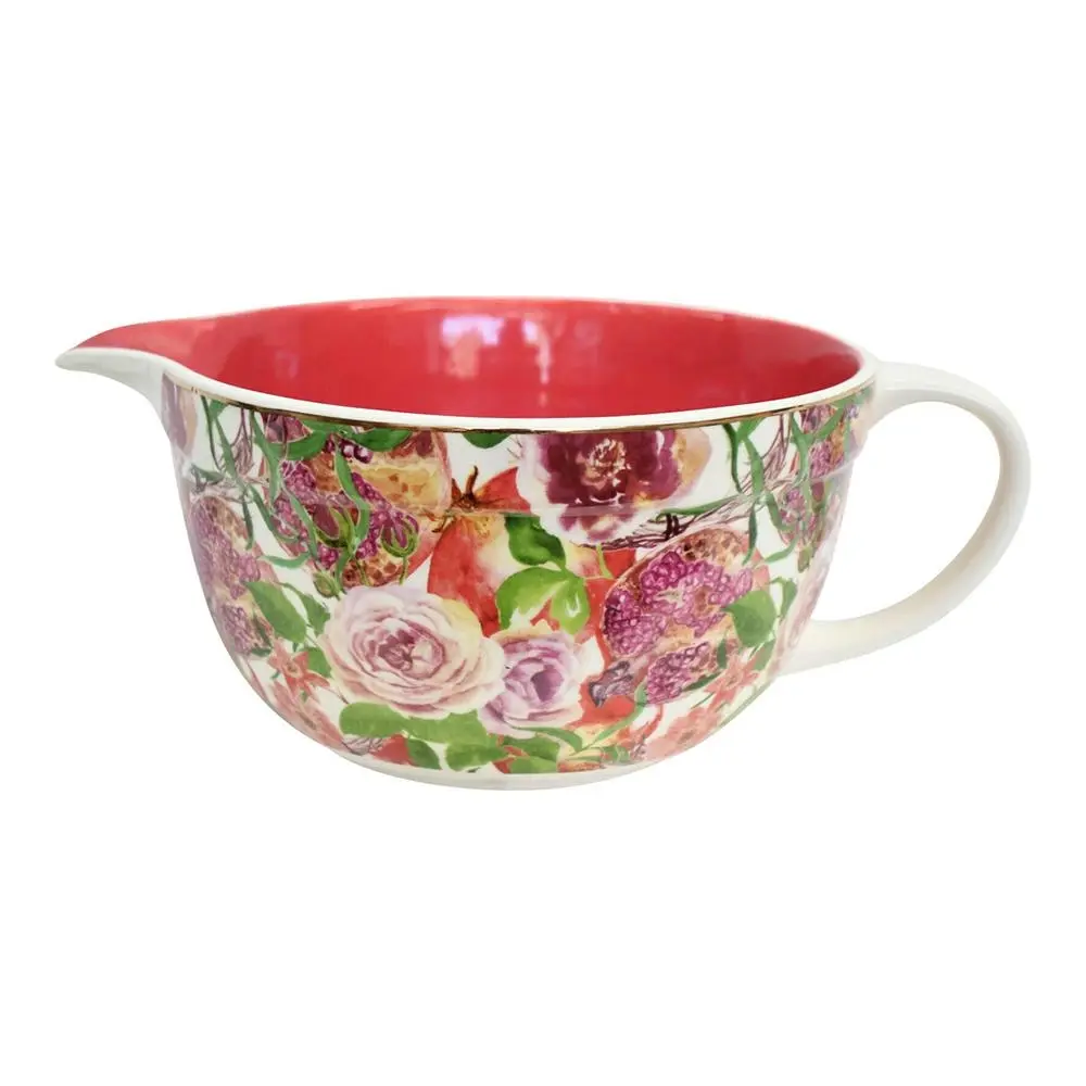 Porcelain 27cm Mixing Jug Pomegranate w/Handle Measuring Cup Utensil Green/White - Home & Garden