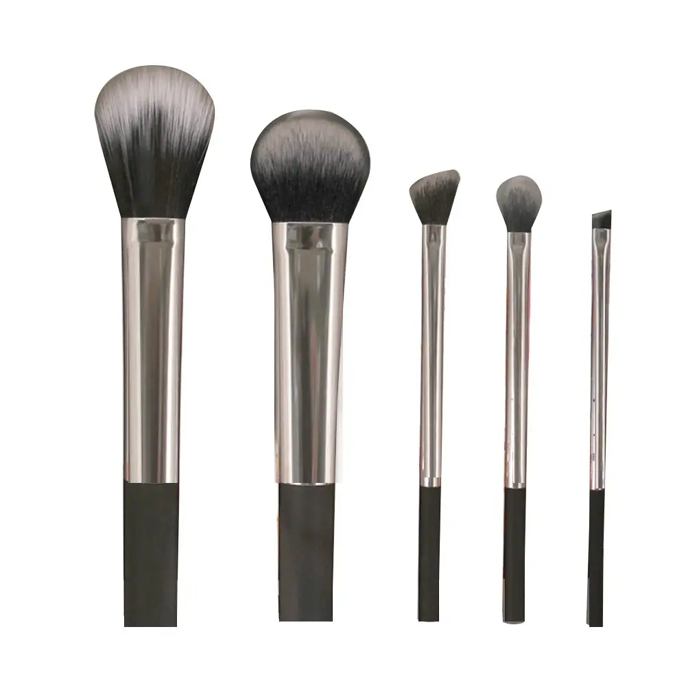 5 Pc All In One Makeup Brush Set Multi Task Brushes Silver - Beauty