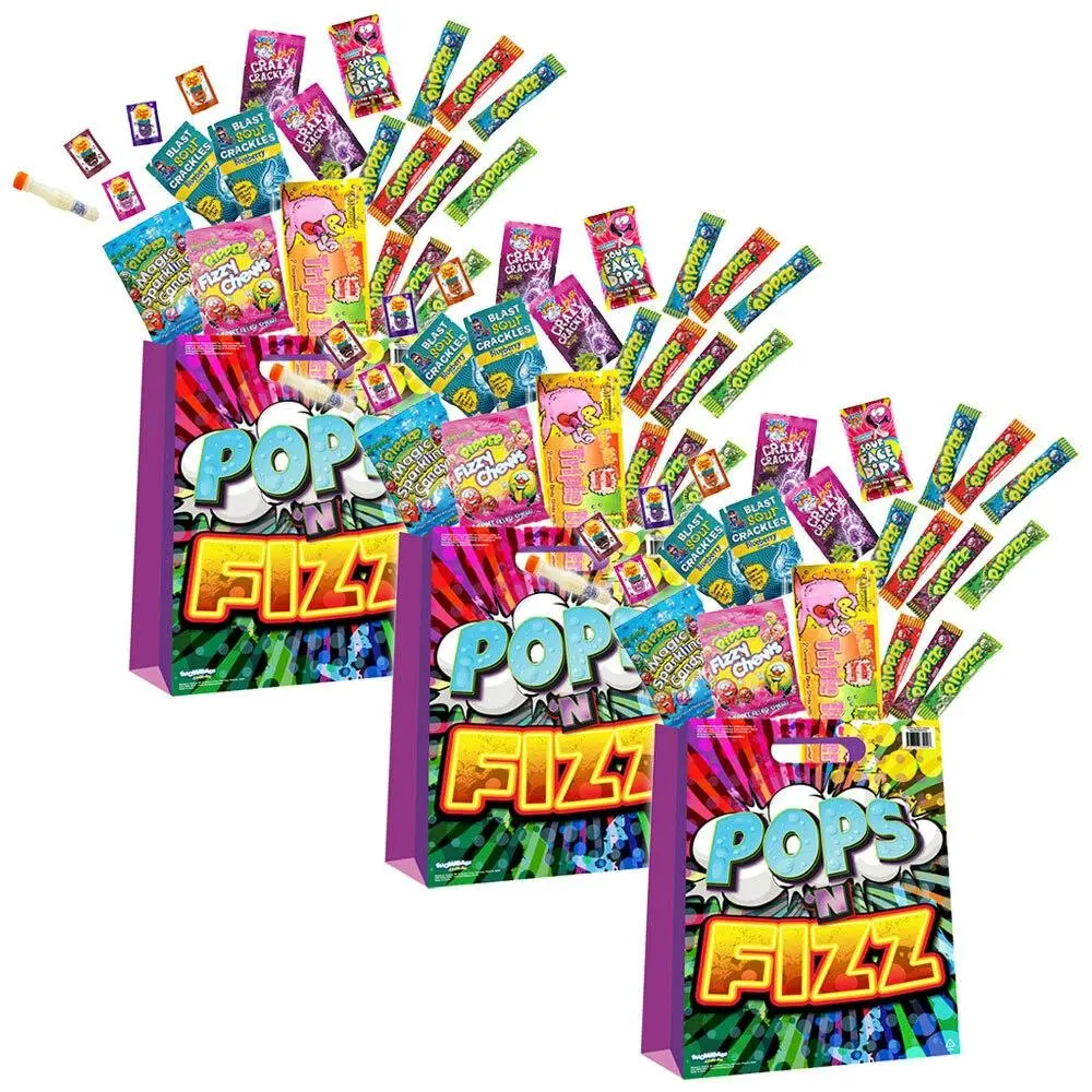 3PK Pops & Fizz Variety/Assorted Sherbet Lolly/Confectionery Childrens Showbag - Party Time - Up to 70% off
