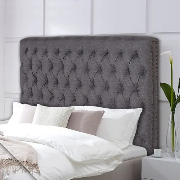 Bed Head Double Size French Provincial Headboard Upholsterd Fabric Charcoal - Furniture