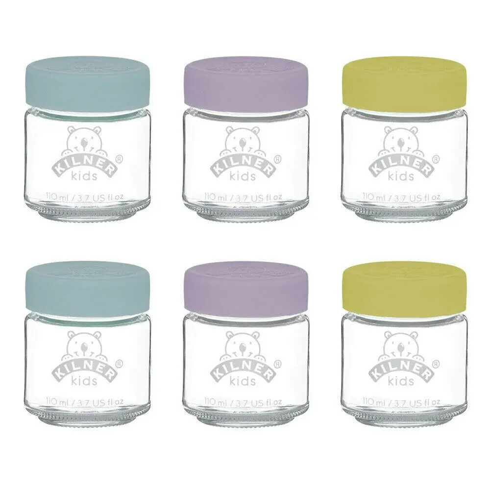 Kilner Kids 6pc Glass Jar Canister Baby Food Storage Set W/ Lid 110ml - Home & Garden