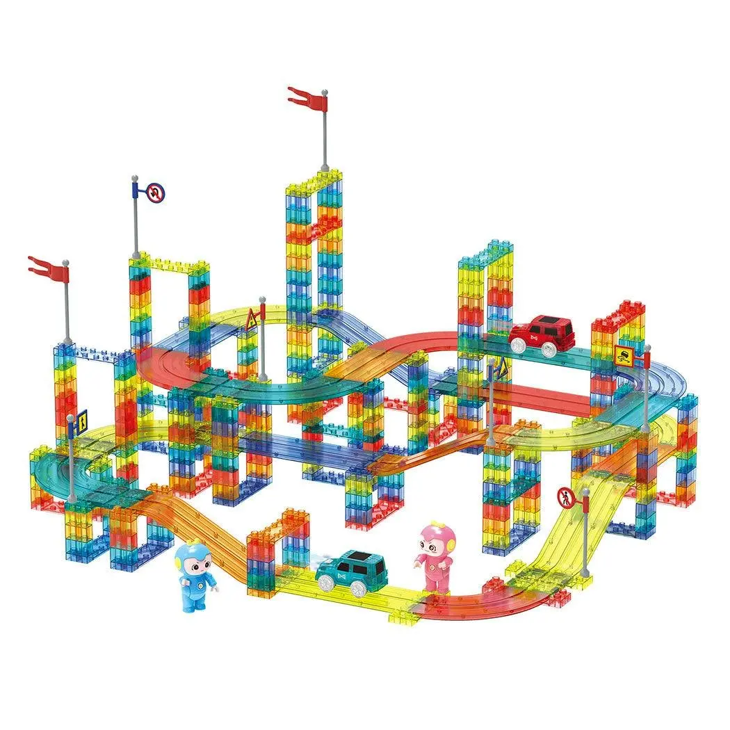 Kids 348Pcs Magnetic Tiles Blocks Railcar Building Toys STEM Children Gift Play - Toys & Games