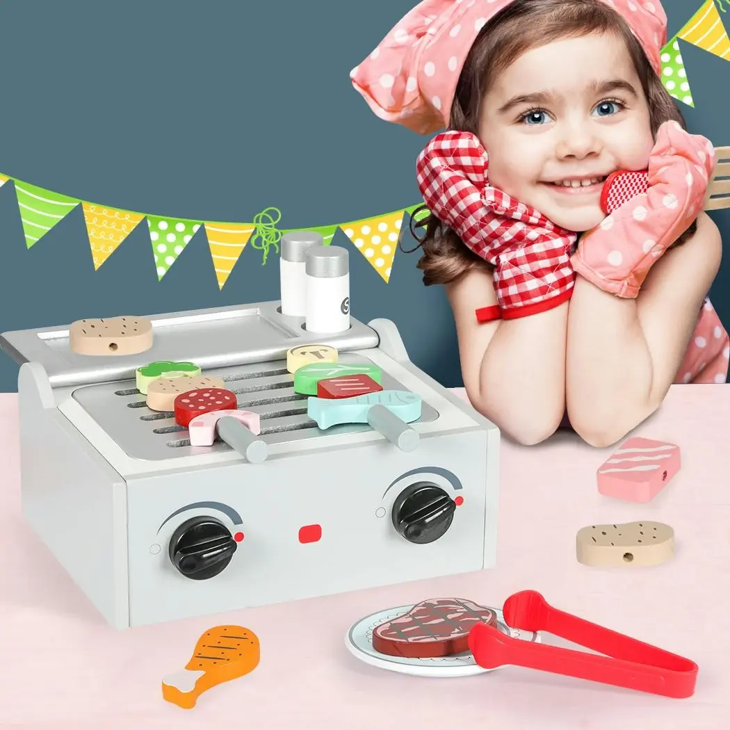 Traderight Group Kids Kitchen Play Set Wooden Toys Children Cooking BBQ Role Food Home Cookware - Toys & Games