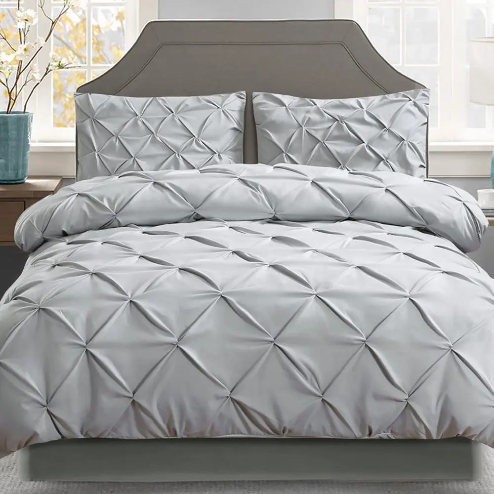 Giselle Bedding Quilt Cover Set Diamond Pinch Grey Queen - Home & Garden