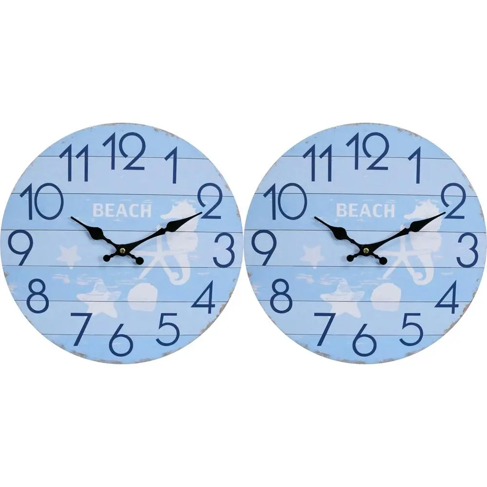2x LVD Sea Life Hanging Wall Clock Analogue 34cm Round Home/Office Room Decor - Home & Garden