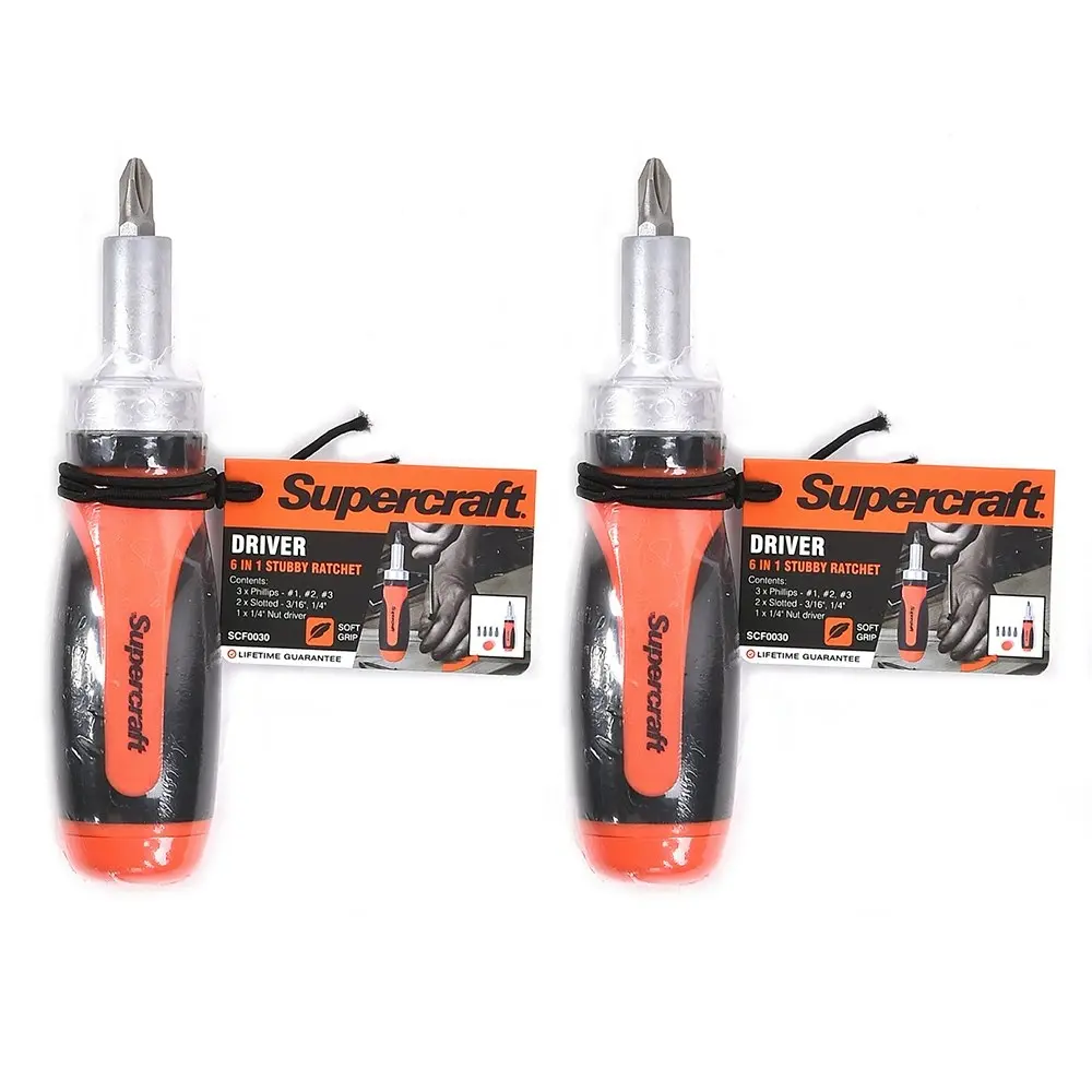 2x Supercraft Stubby Ratcheting Action Screwdriver Set 6 In 1 Workshop Home DIY - Hardware