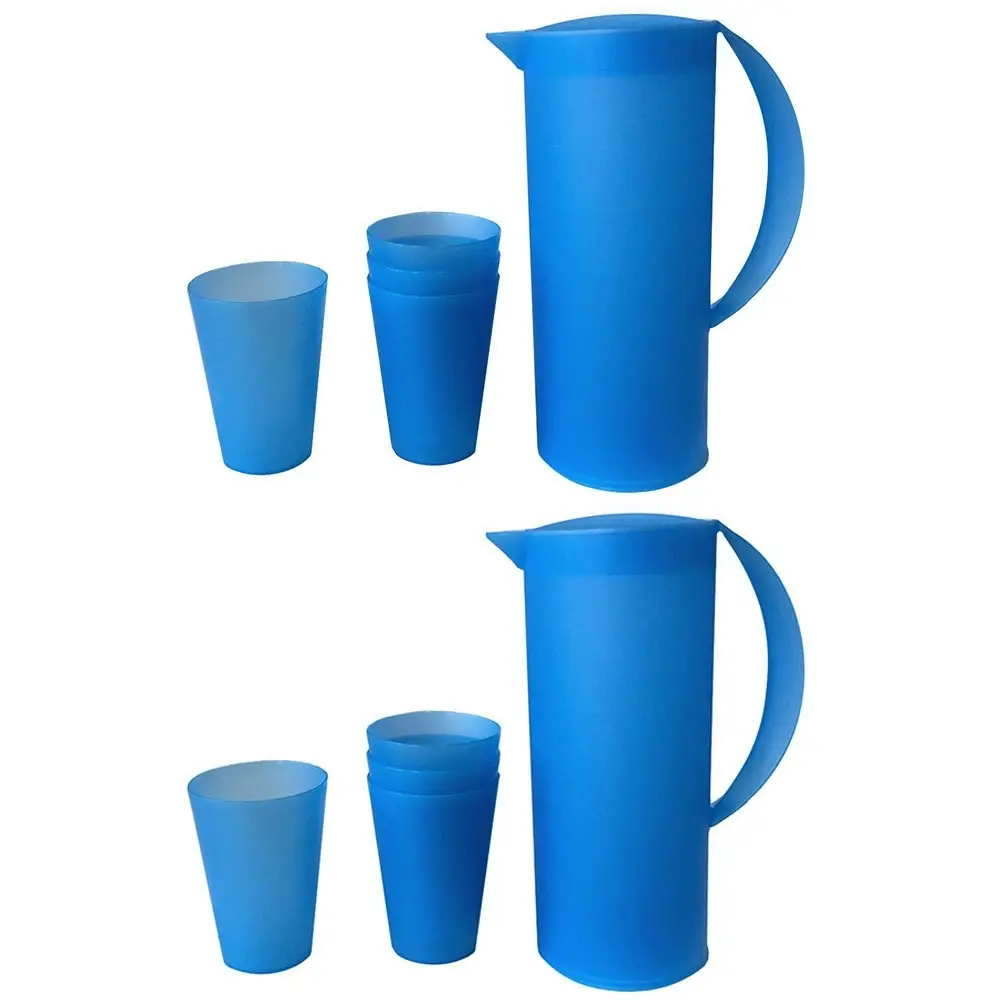 10pc 1.5L Frosted Plastic Pitcher Jug/280ml Water/Juice Drinking Cup/Mugs Set BL - Home & Garden