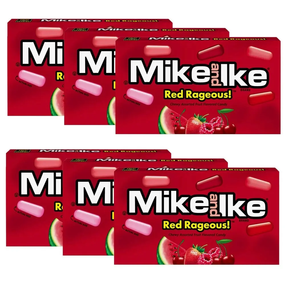 6x Mike & Ike Red Rageous Chewy Confectionery Candy Lollies Sweets Box 120g - Groceries