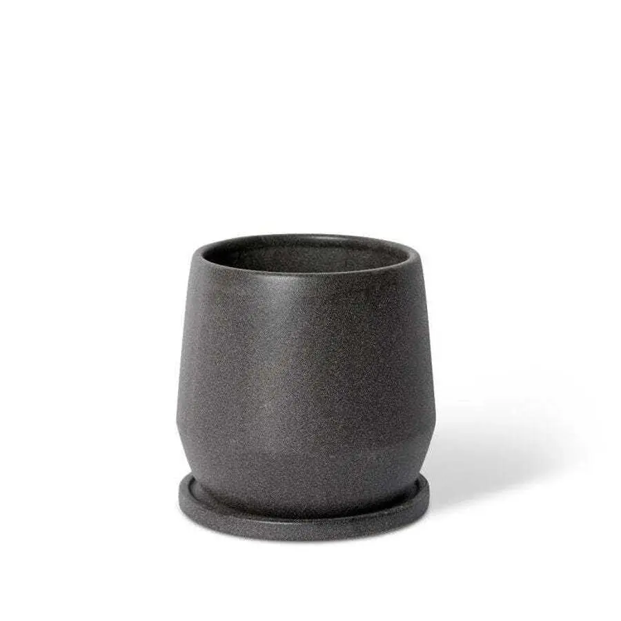 E Style Mason 18cm Ceramic Plant Pot w/Saucer Round Home Decor Planter Black - Home & Garden