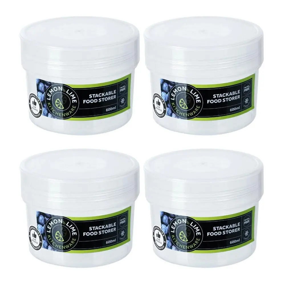 4PK Lemon & Lime Keep Fresh 600ml/11cm Food Storer Stackable Container w/ Lid - Home & Garden
