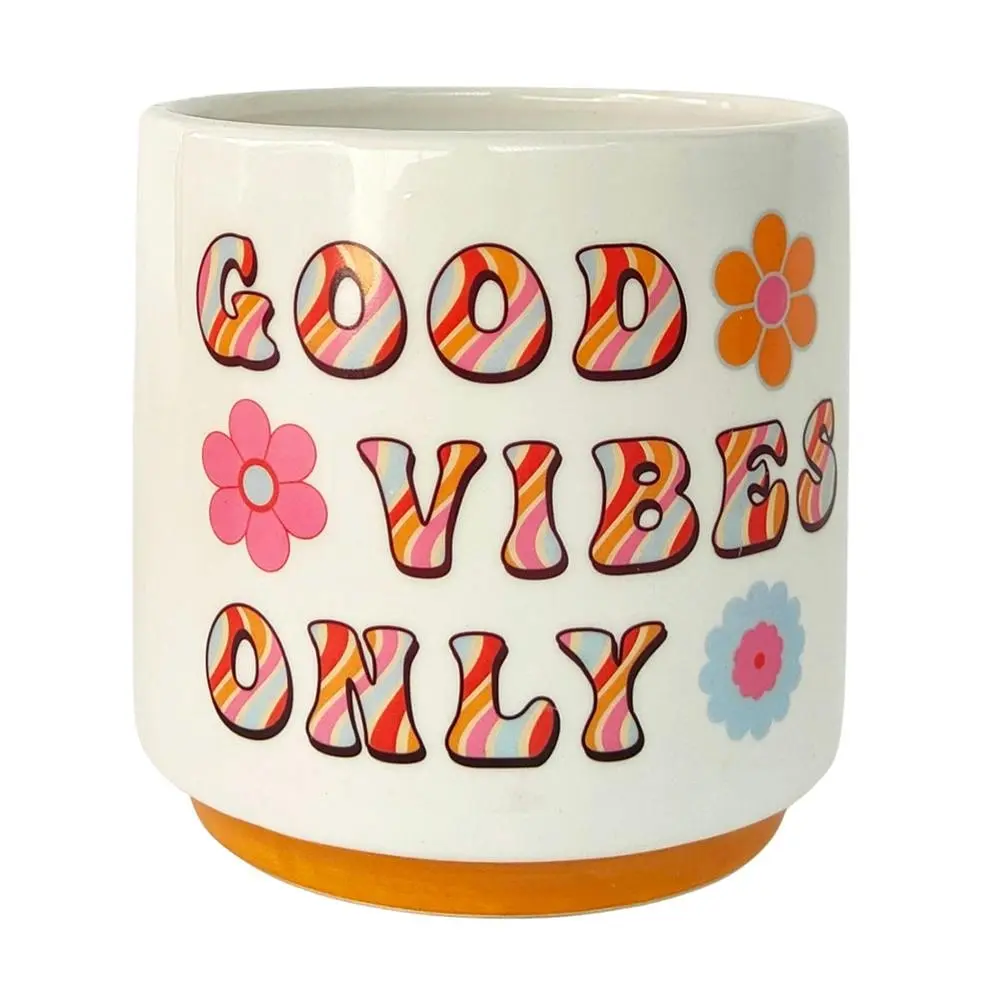 Urban 13cm Retro Ceramic Planter Floral Good Vibes Only Garden Decor Plant Pot - Home & Garden