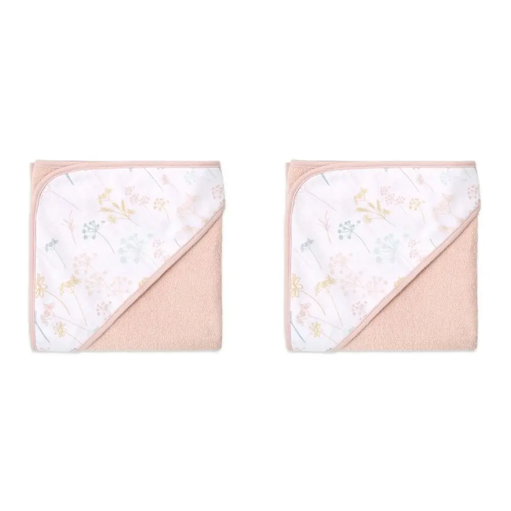 2x Little Haven Cotton Hooded Wild Flower Soft & Gentle Cozy Baby Towel 76cm