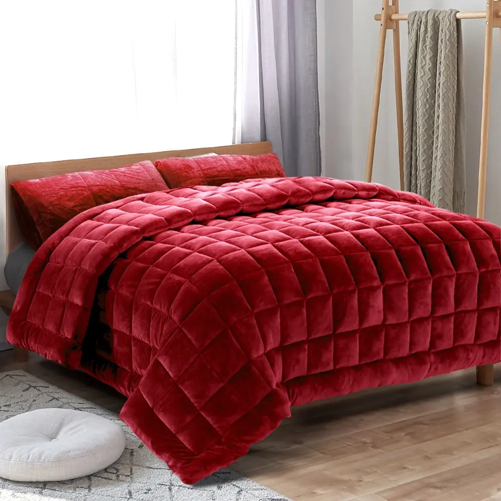 Giselle Bedding Faux Mink Quilt Burgundy King - Winter Warmers up to 70% Off