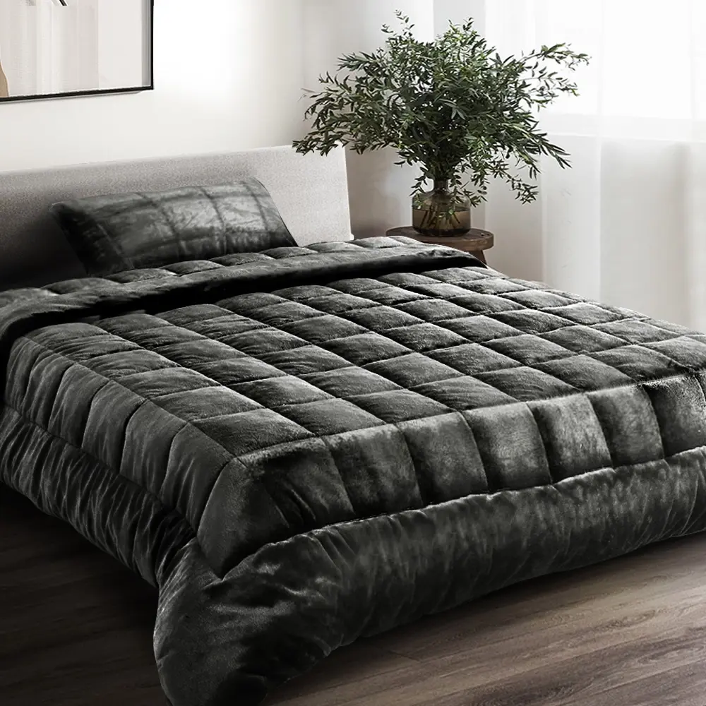 Giselle Bedding Faux Mink Quilt Charcoal Single - Winter Warmers up to 70% Off
