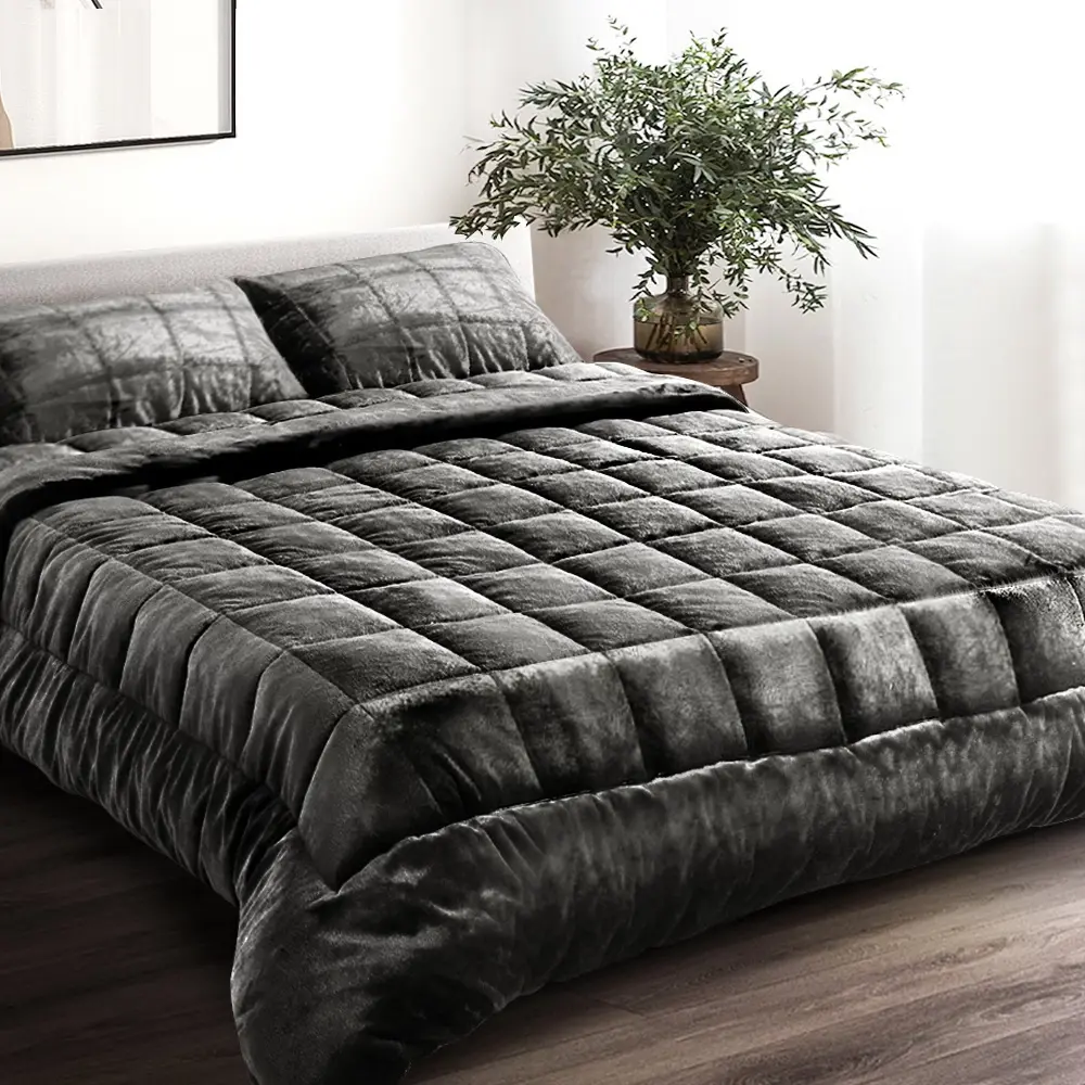 Giselle Bedding Faux Mink Quilt Charcoal Super King - Winter Warmers up to 70% Off