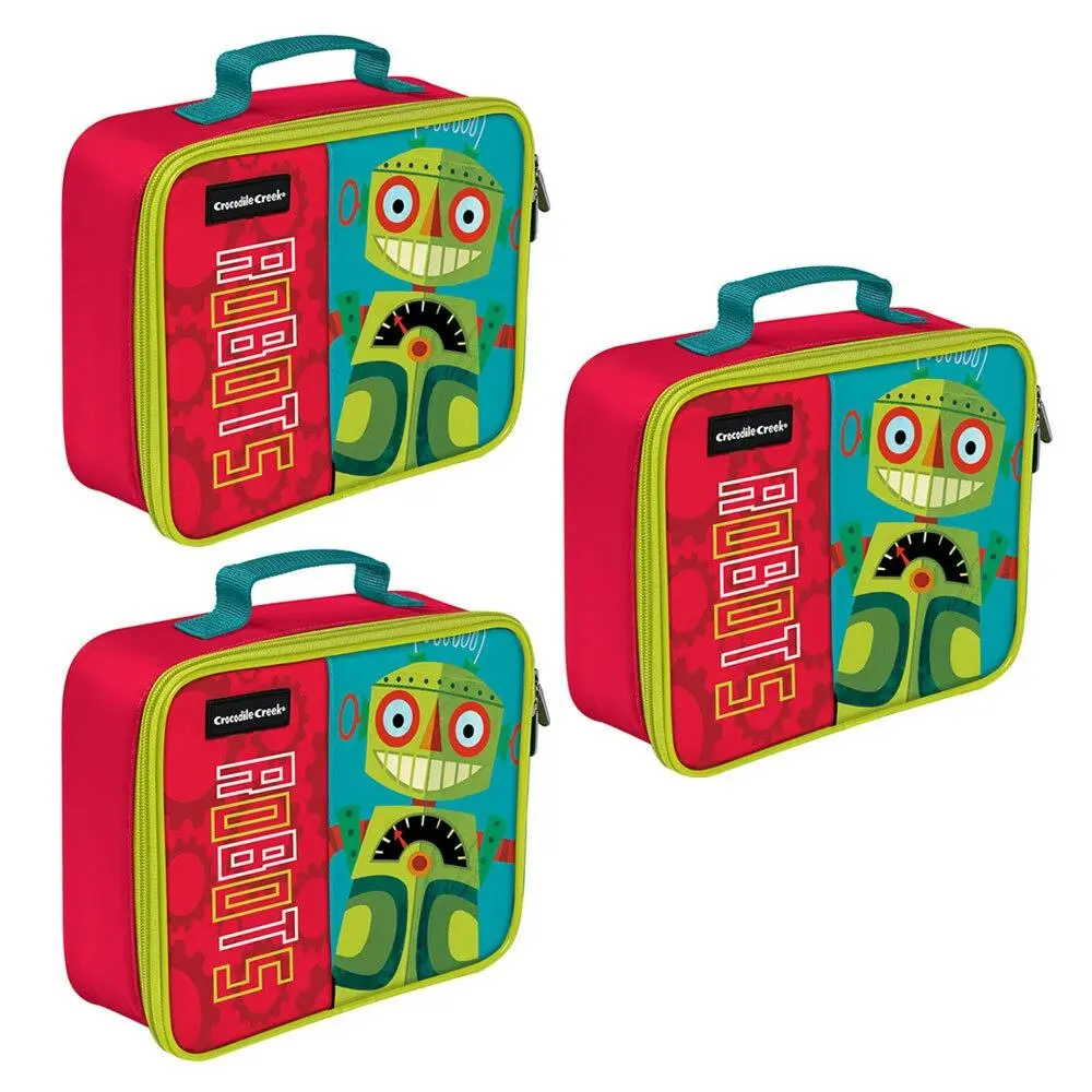 3PK Crocodile Creek Robot Lunchbox/Carry Lunch Bag/Storage f/ Kids/Child Red/GRN - Home & Garden