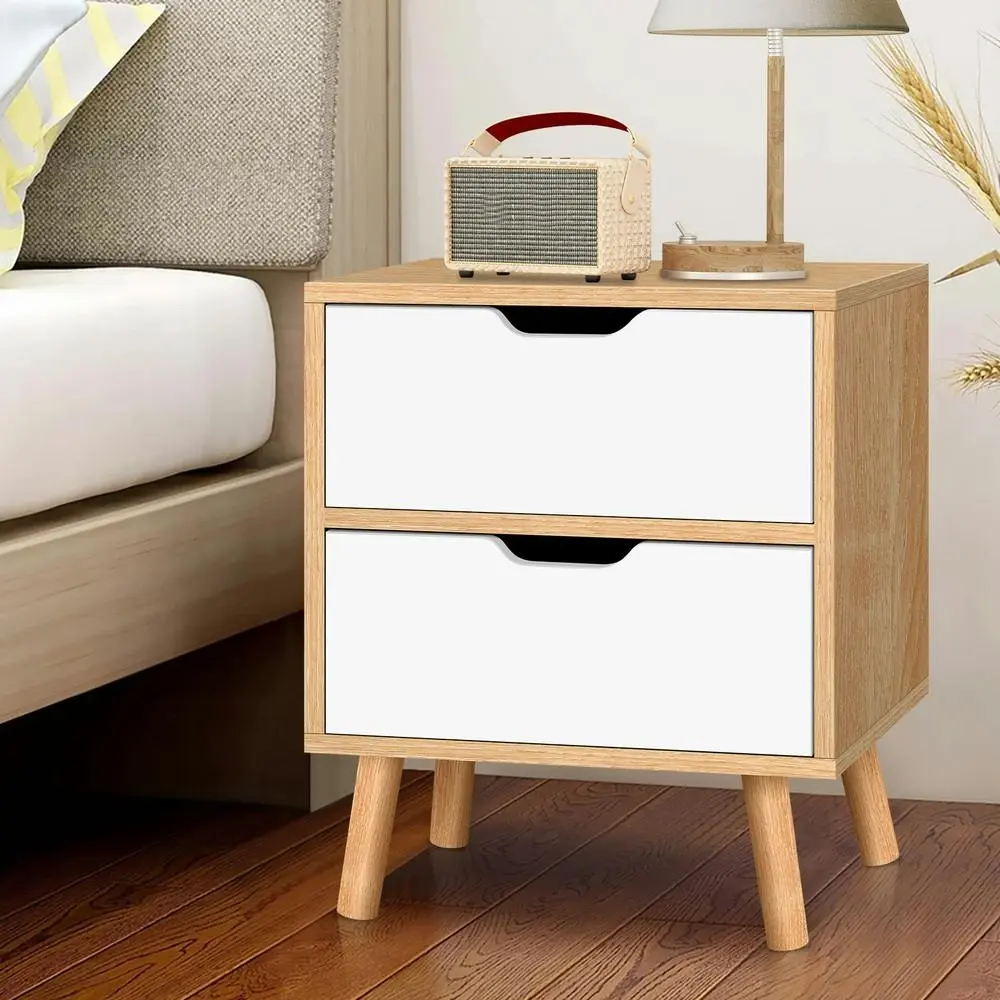 Alfordson Bedside Table Nightstand Side Table 2 Drawers Oak - Furniture