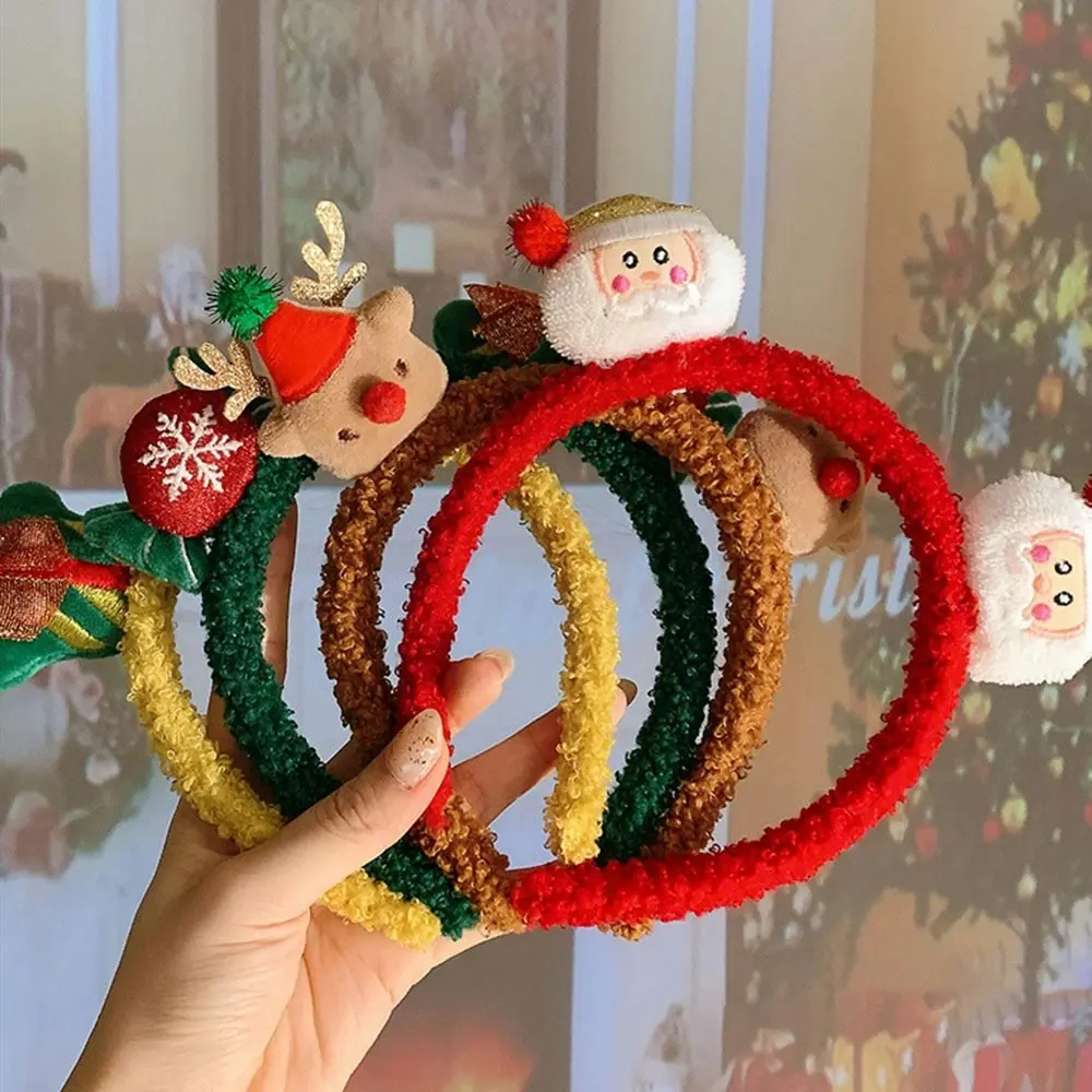 4Pcs Hair Ball Antler Headband Cute Elk Christmas Plush Headband Headdress - Fashion