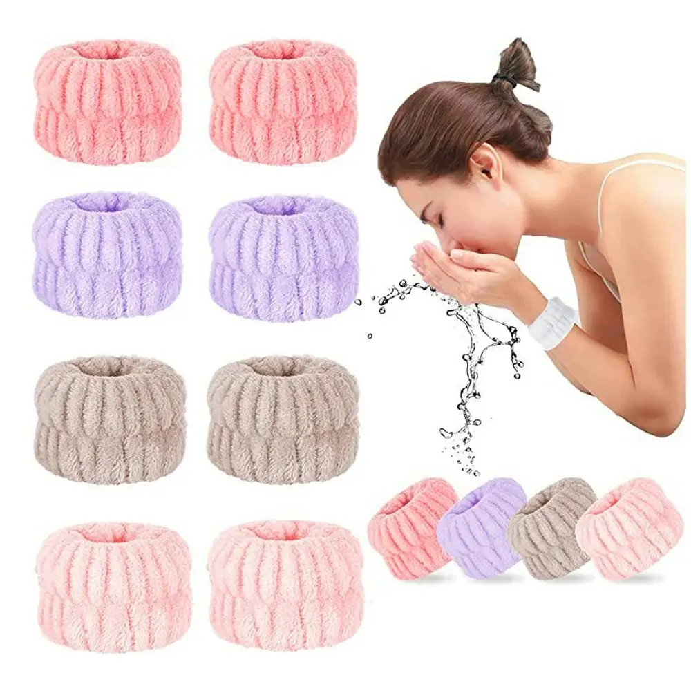4 Pairs Wrist Spa Washband Microfiber Wrist Wash Towel Band Wristband Scrunchies - Fashion