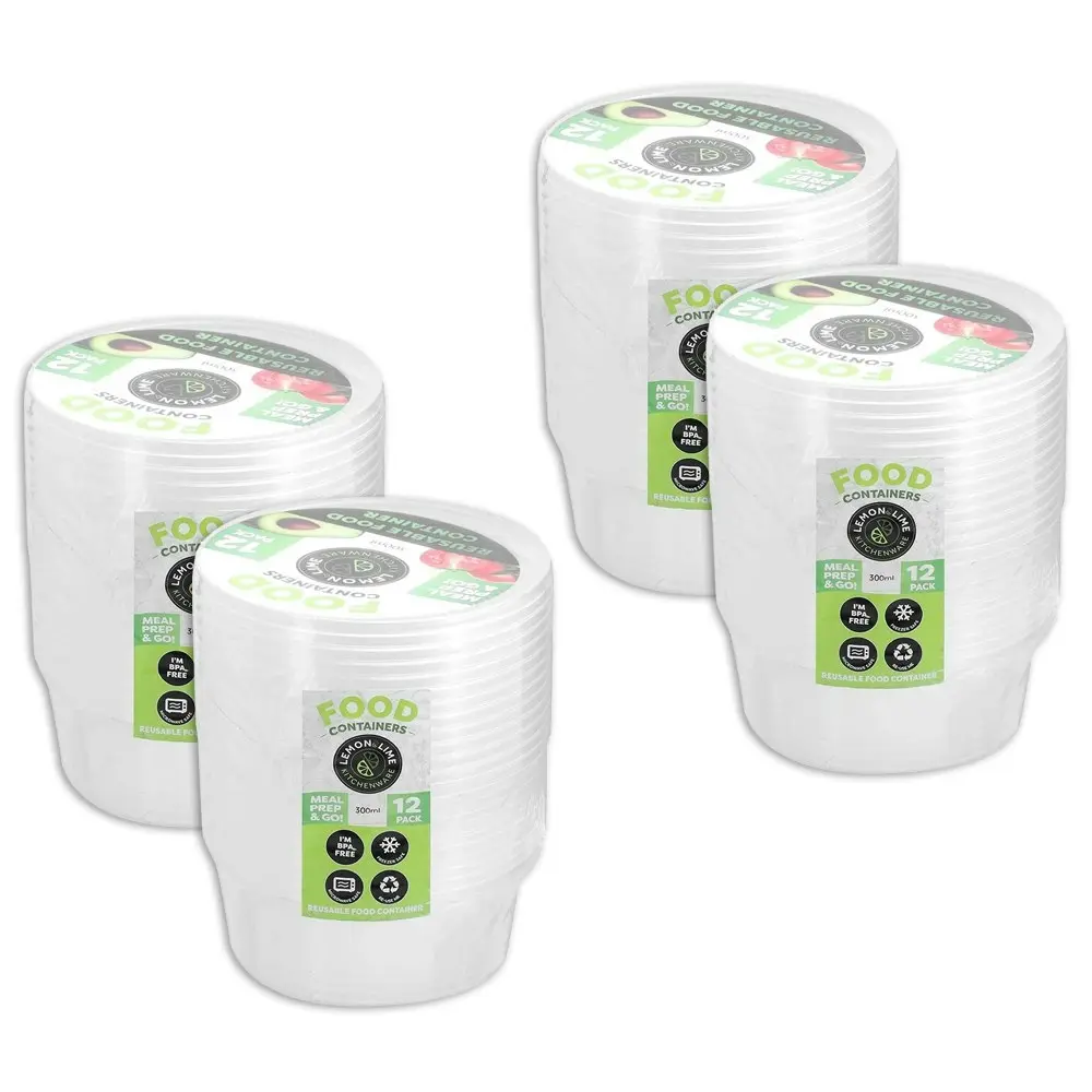 48pc Lemon & Lime Reusable Meal Prepping Food Storage Container Round Box 300ml - Home & Garden