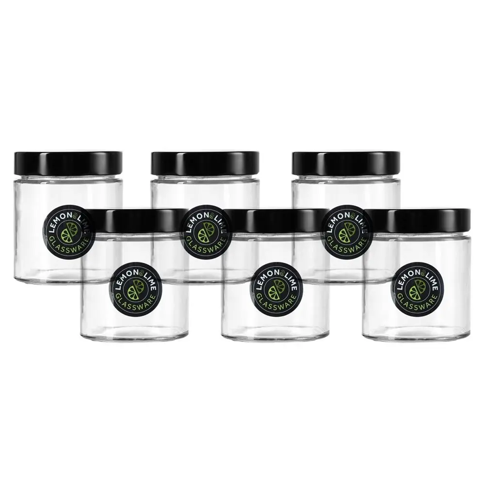6x Lemon & Lime Soho 470ml Glass Preserve Jar Container Storage w/ Black Lid CLR - Home & Garden