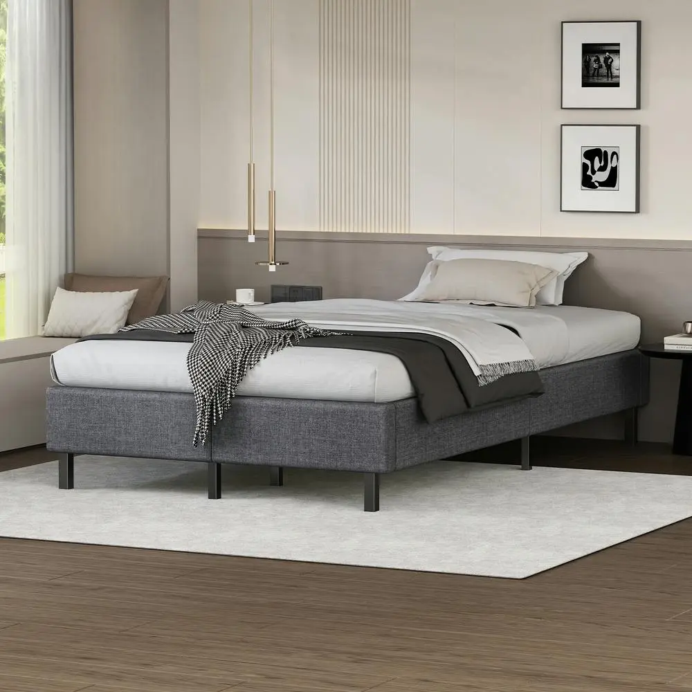 Alfordson Bed Frame King Single Mattress Base Foundation Grey Fabric BASEL - Furniture