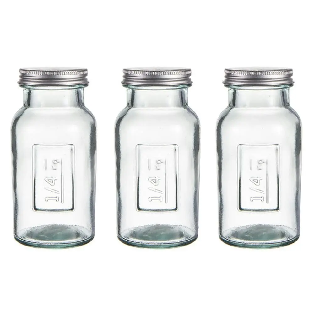 3x Ladelle Eco Recycled Rustico 250ml Storage Glass Bottle Container w/Lid Clear - Home & Garden