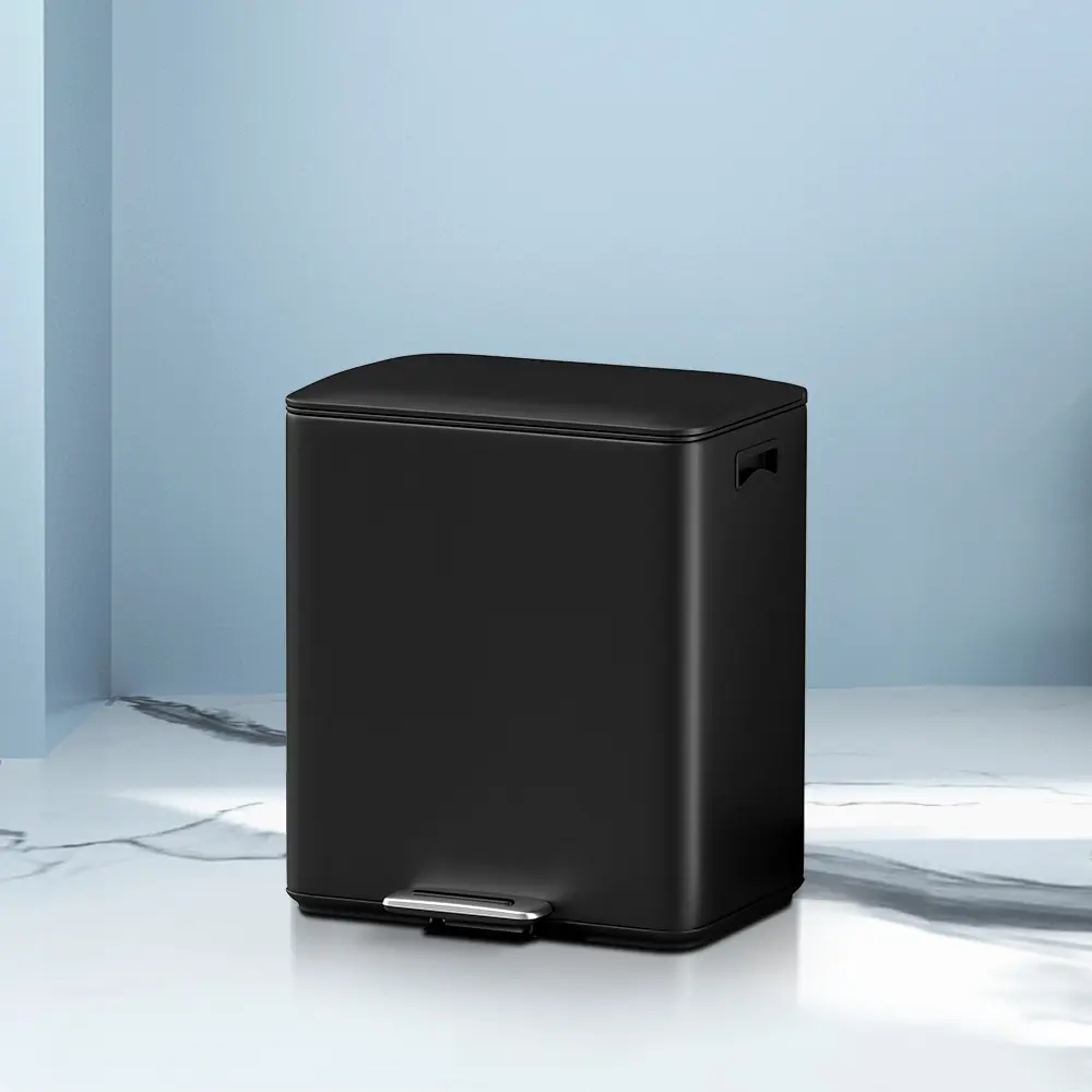 Cefito Pedal Bins Rubbish Bin Dual Compartment Waste Recycle Dustbins 40L Black - Home & Garden