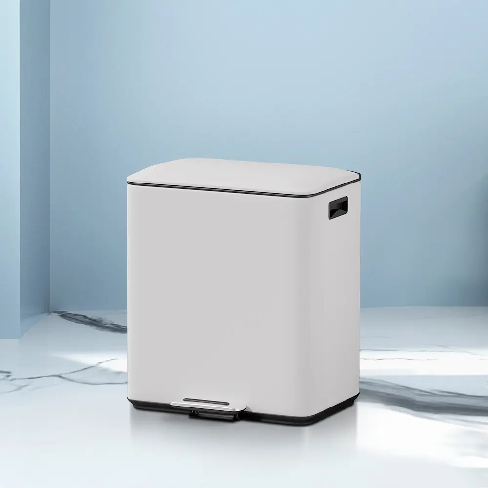 Cefito Pedal Bins Rubbish Bin Dual Compartment Waste Recycle Dustbins 40L White -2C-WH