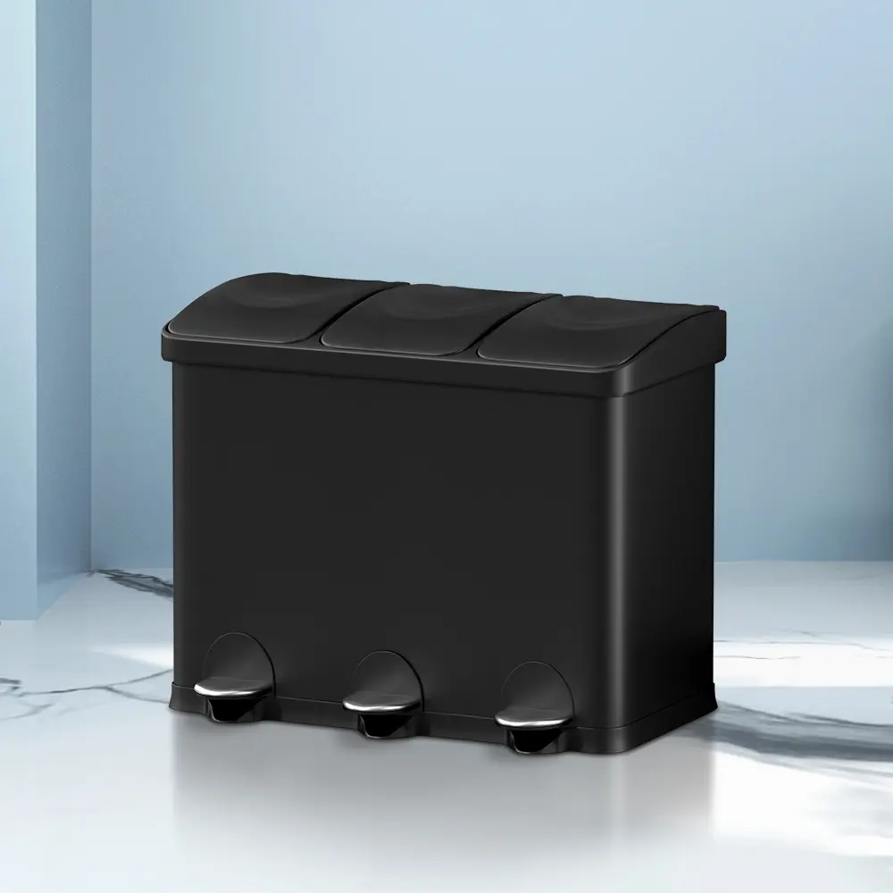 Cefito Pedal Bins Rubbish Bin Triple Compartments Waste Recycle Dustbins 45L - Home & Garden