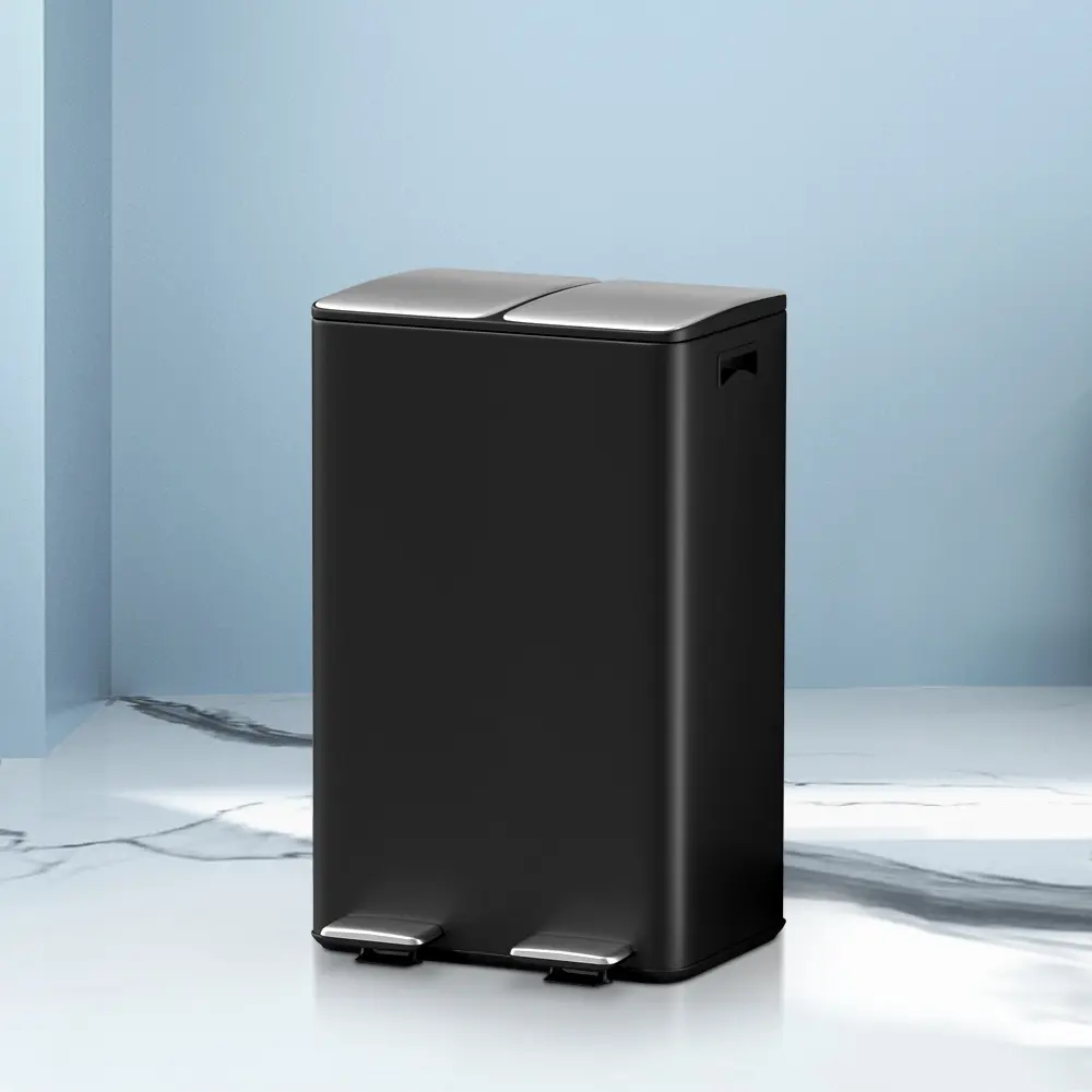 Cefito Pedal Bins Rubbish Bin Dual Compartment Waste Recycle Dustbins 60L Black - Home & Garden