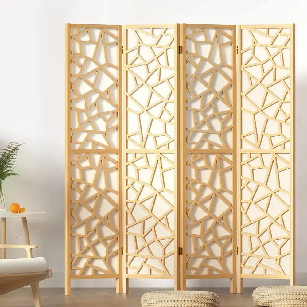 Artiss 4 Panel Room Divider Screen 162x170cm Clover Natural - Furniture
