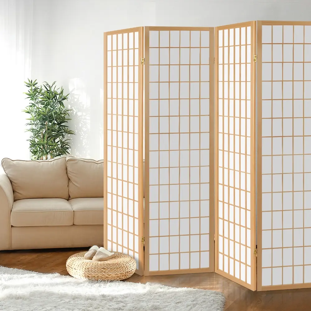 Artiss 4 Panel Room Divider Screen 174x179cm Natural - Furniture