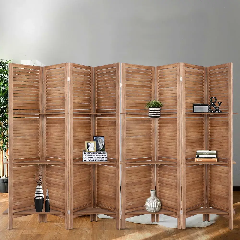 Artiss 8 Panel Room Divider Screen 326x170cm Shelf Oak - Over 40% off Living Room Furniture