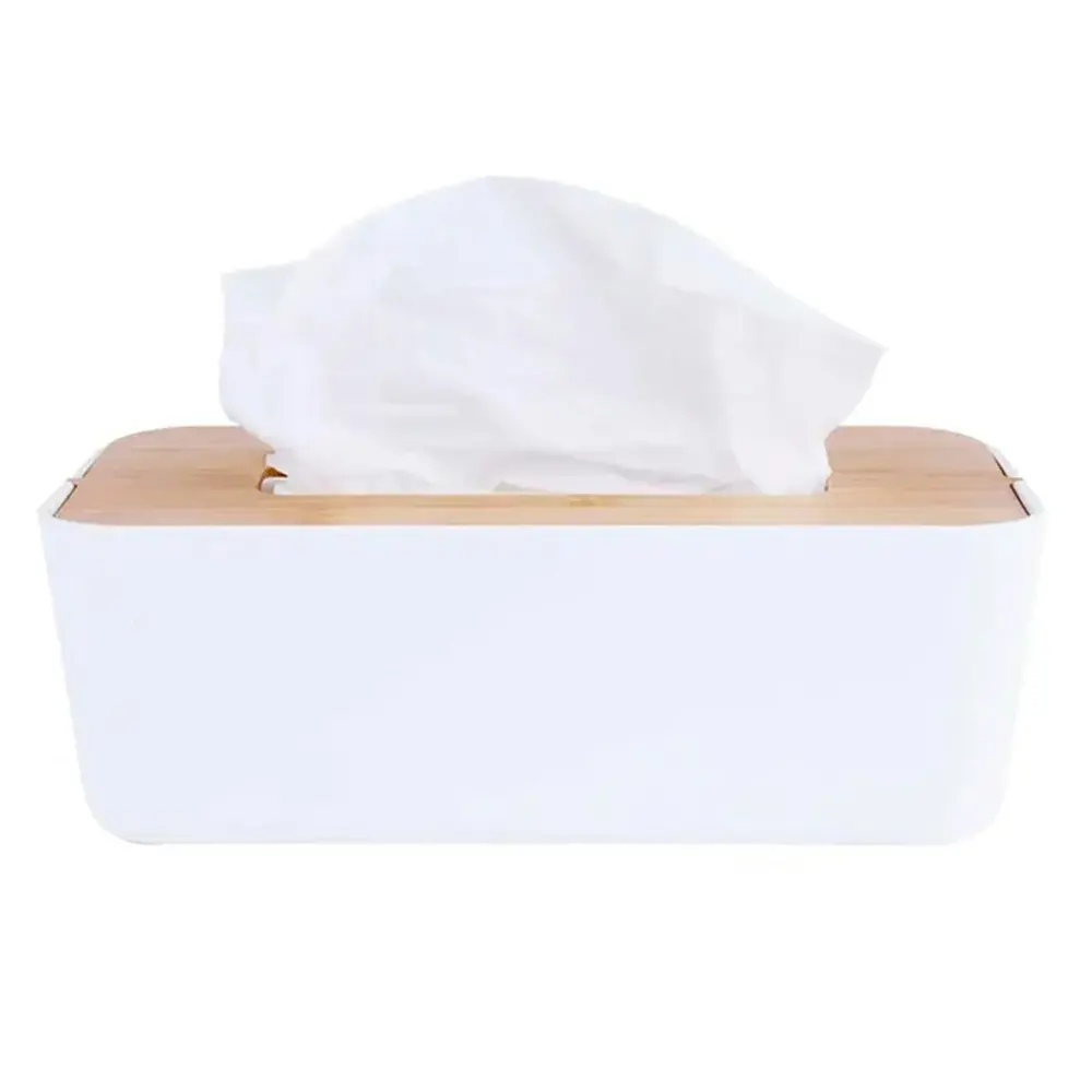 Clevinger 26cm Bamboo Fiber Tissue Storage Box Holder Dispenser Organsier White - Home & Garden