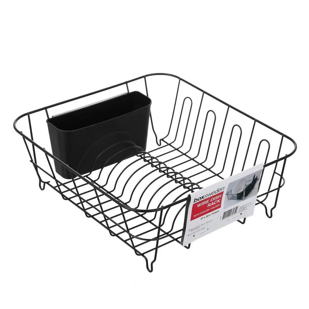Boxsweden Wire 37cm x 33cm Dish Drying Rack w/ Cutlery/Utensil Holder Assorted - Home & Garden