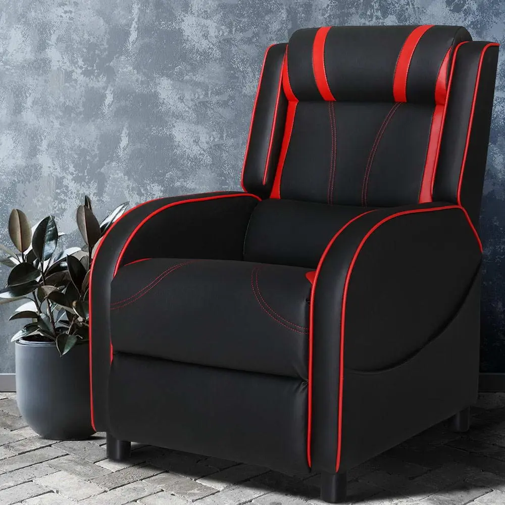 Artiss Recliner Chair Gaming Chair Leather Black Serik - Furniture