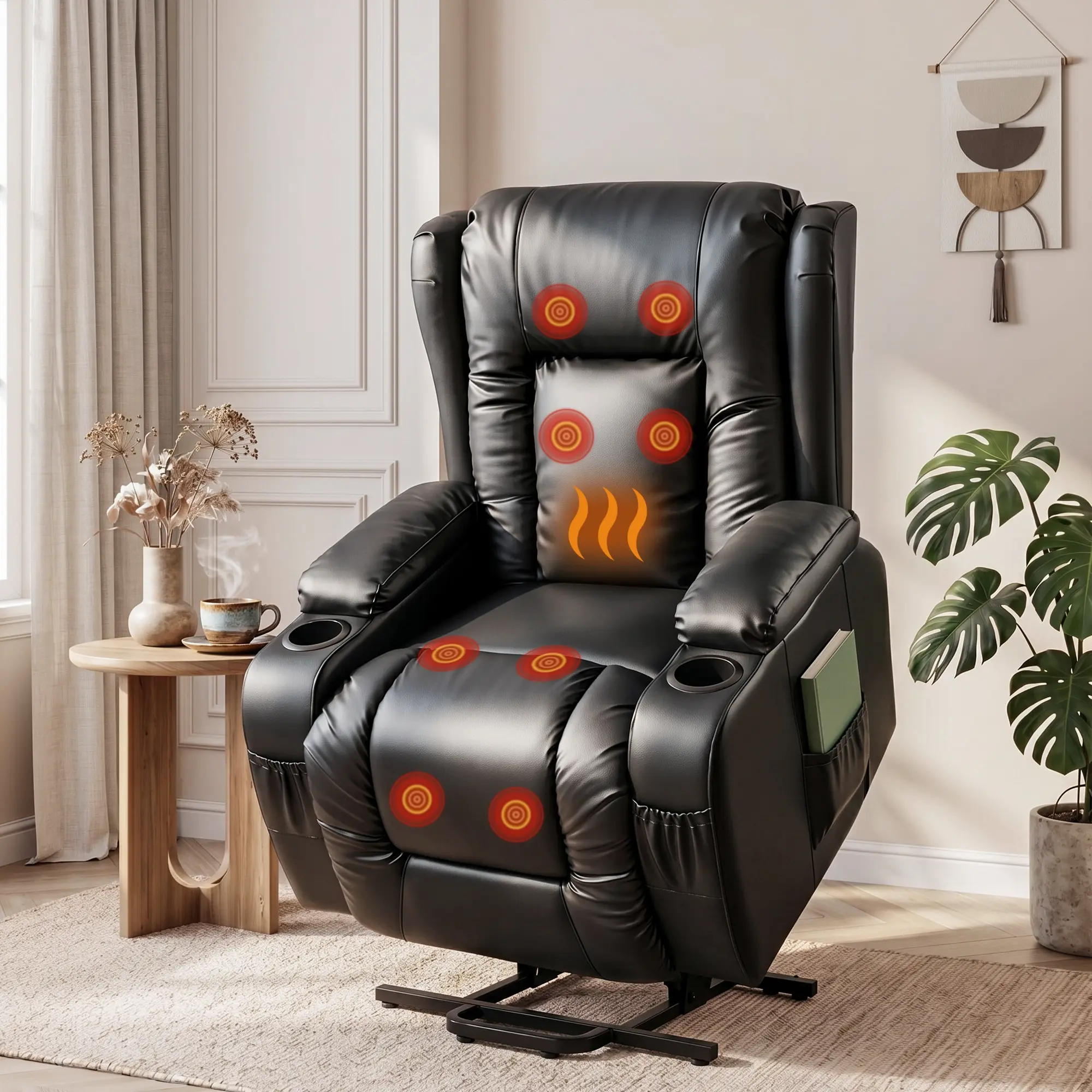 Artiss Recliner Chair Lift Assist Heated Massage Chair Leather Rukwa - Over 40% off Living Room Furniture