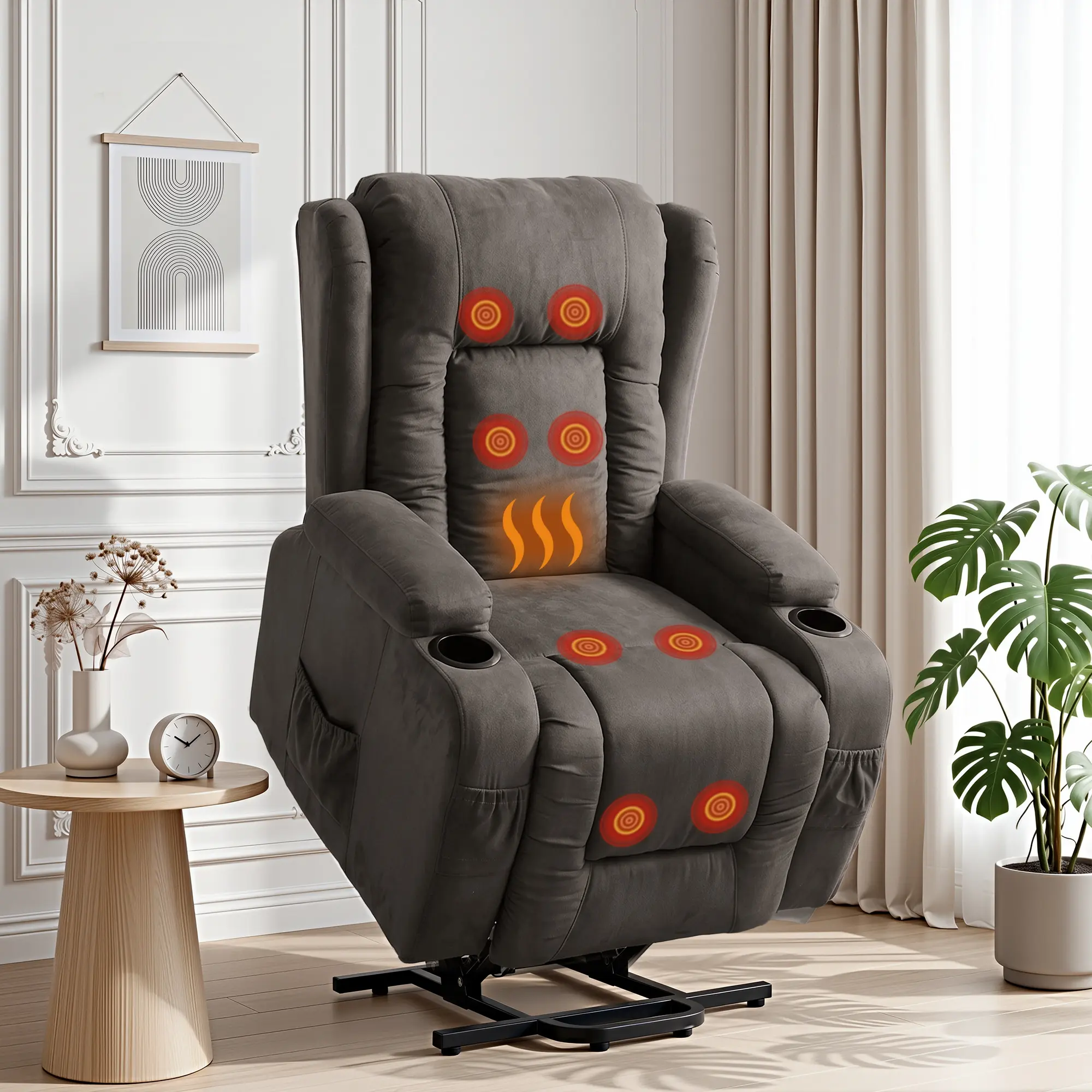 Artiss Recliner Chair Lift Assist Heated Massage Chair Velvet Rukwa - Over 40% off Living Room Furniture