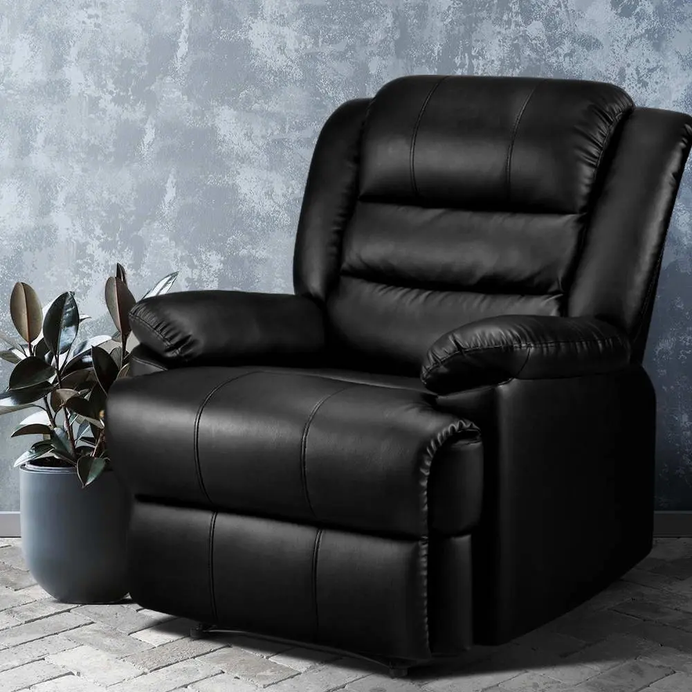 Artiss Recliner Chair Leather Black Cissy - Over 40% off Living Room Furniture