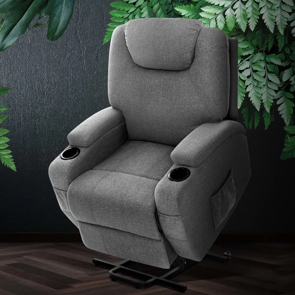 Artiss Recliner Chair Lift Assist Heated Massage Chair Velvet Milio - Furniture