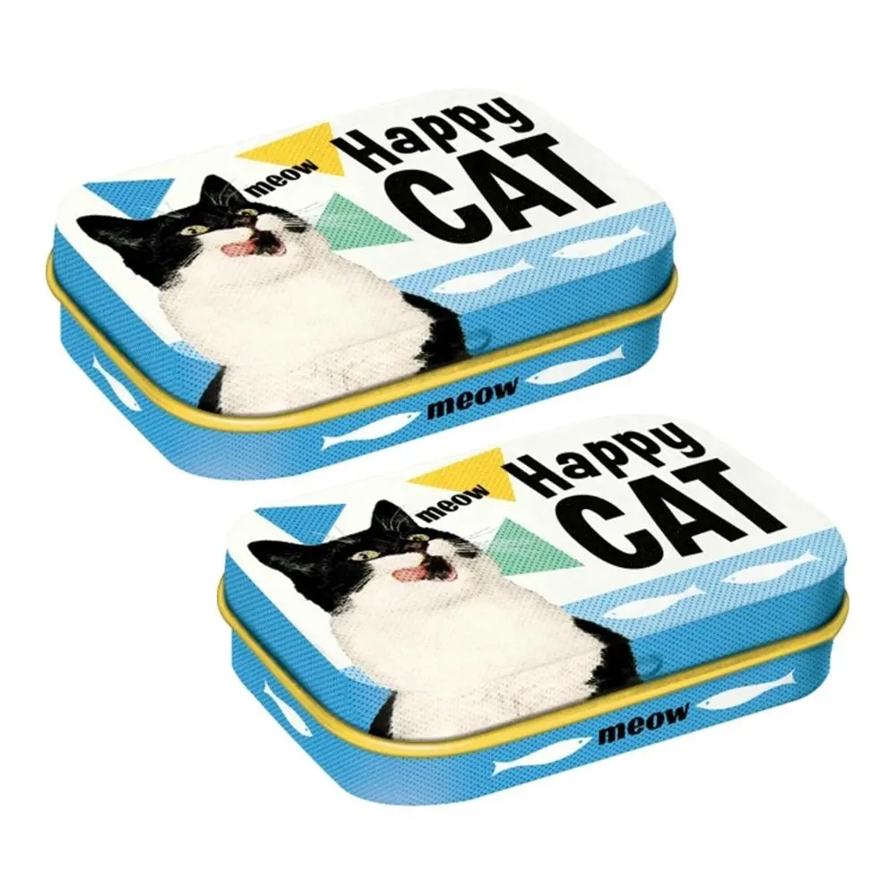 2x Nostalgic Art 6cm Metal Tin Mint Box Happy Cat Fresh Breath Hard Candy Mints - Party Time - Up to 70% off