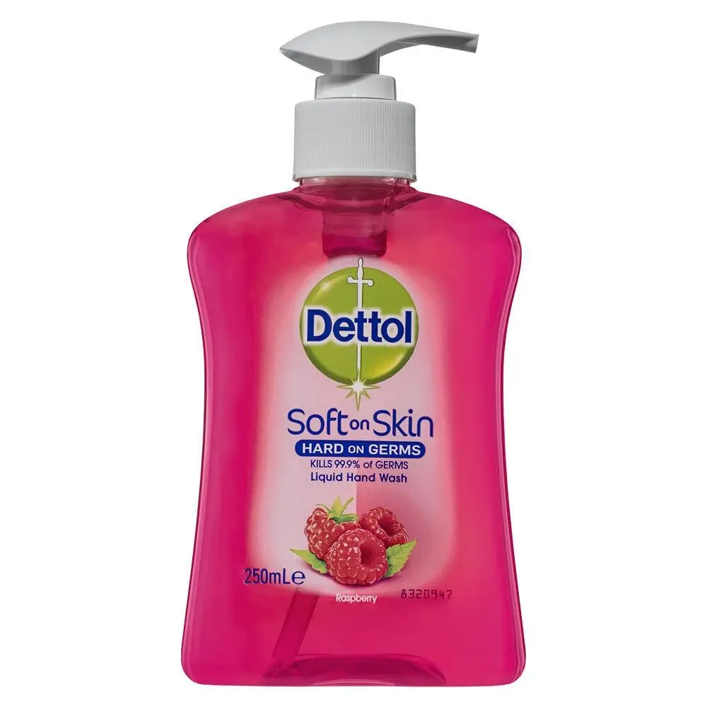 Dettol 250ml Liquid Soft on Skin Hand Wash Antibacterial Soap Raspberry w/ Pump - Beauty