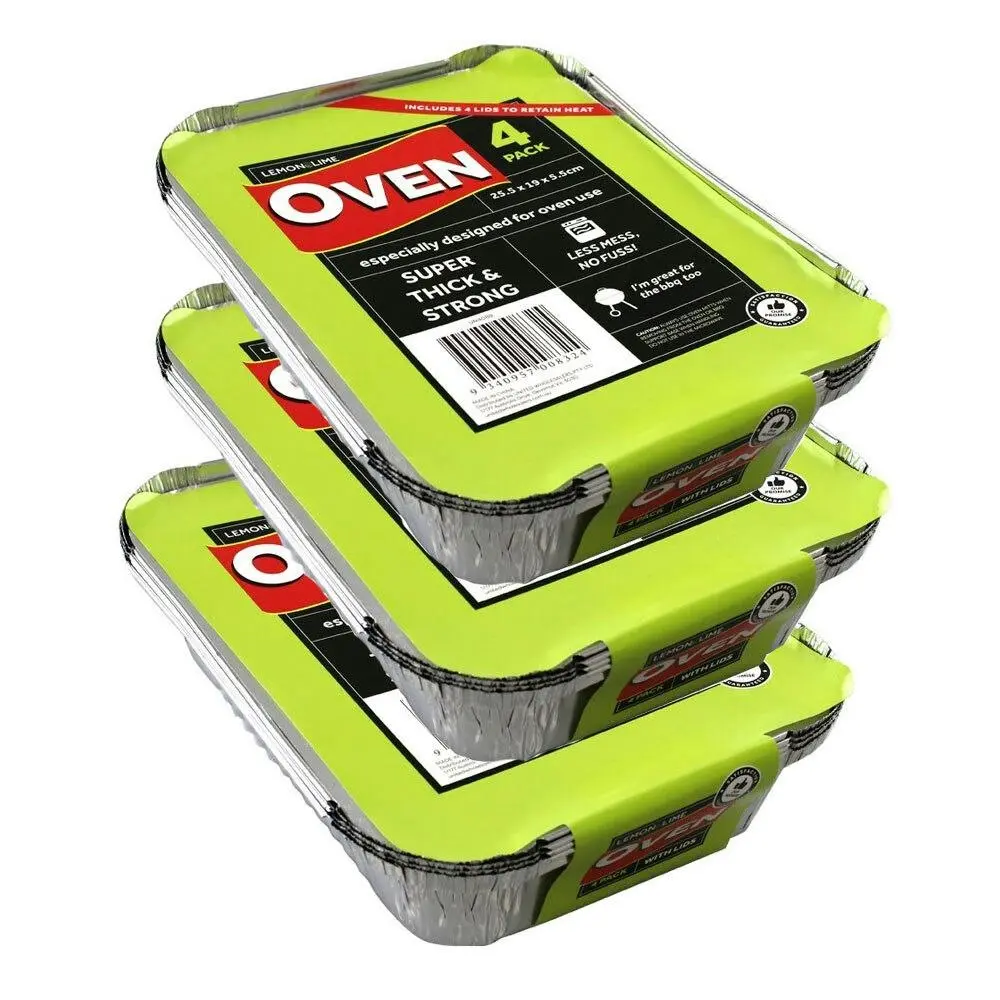 12PK Lemon & Lime Foil Container w/Lid 26.5cm Shelf Ready Home Oven BBQ Cookware - Home & Garden