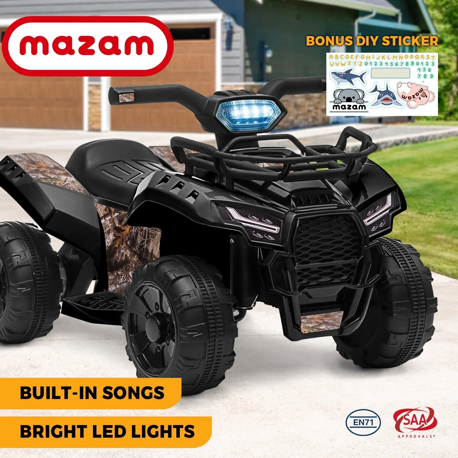 Mazam Ride On Car Electric ATV Bike Vehicle for Toddlers Kids Rechargeable Black - Toys & Games