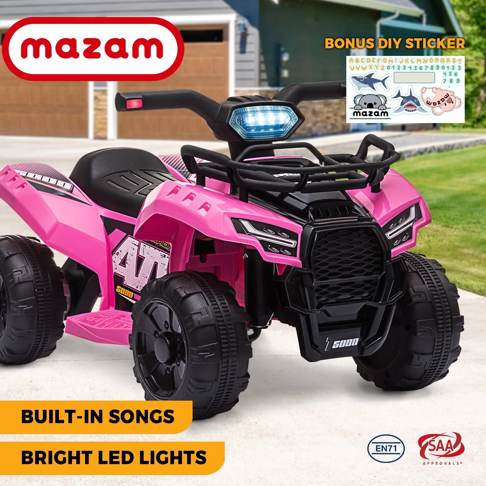 Mazam Ride On Car Electric ATV Bike Vehicle for Toddlers Kids Rechargeable Pink - Toys & Games
